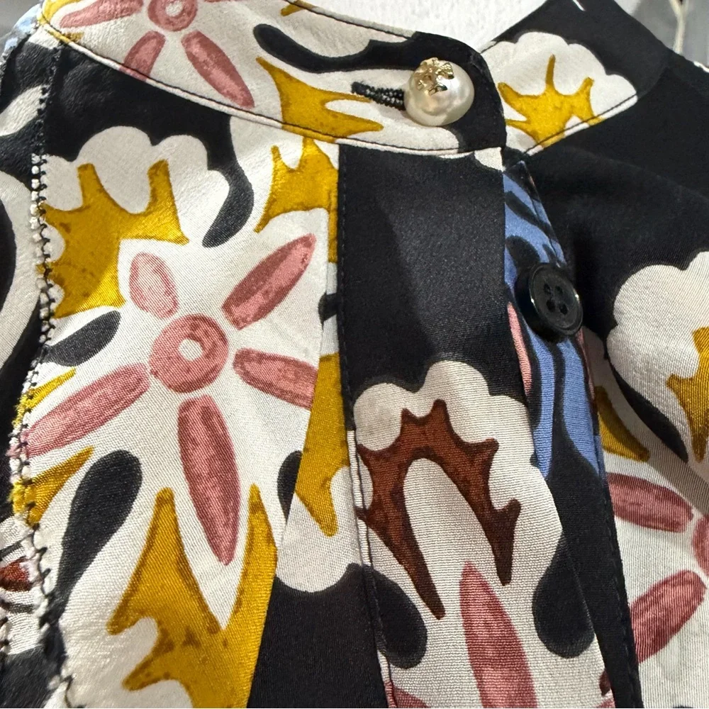 Tory Burch Jane Floral Silk Shirt Dress Black hopewell Print Size 6‎
